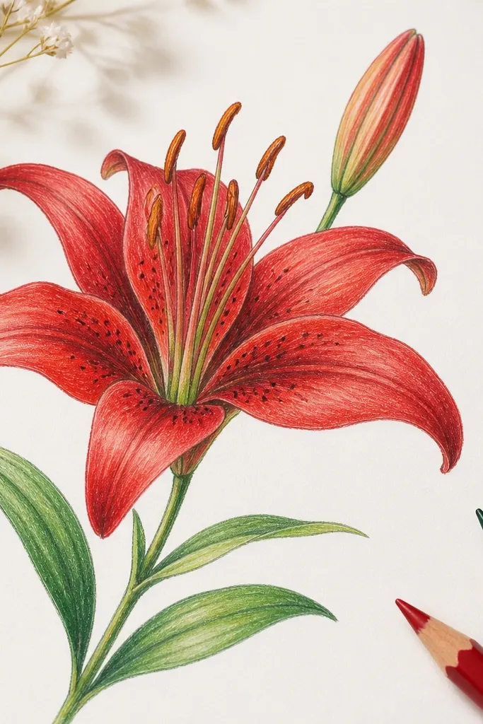 Red Lily Flower Drawing Easy Ideas