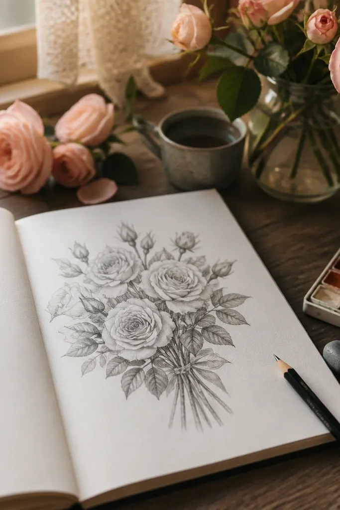 15 Rose Bouquet Drawing Ideas That Look Aesthetic