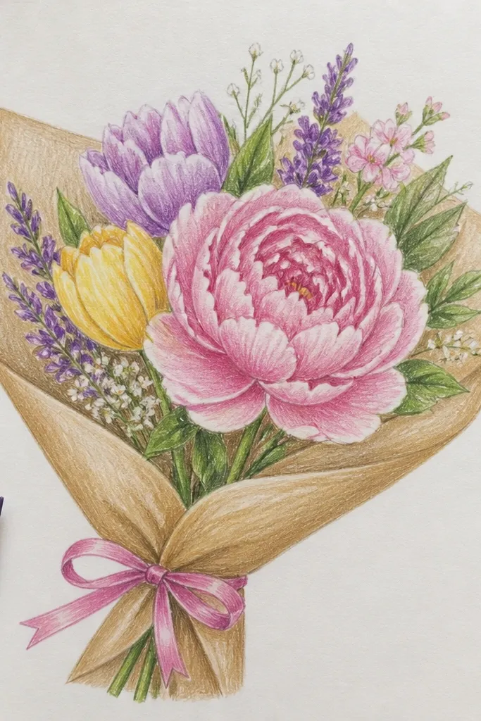 A fluffy round flower made of layered loops with short stems and small leaves