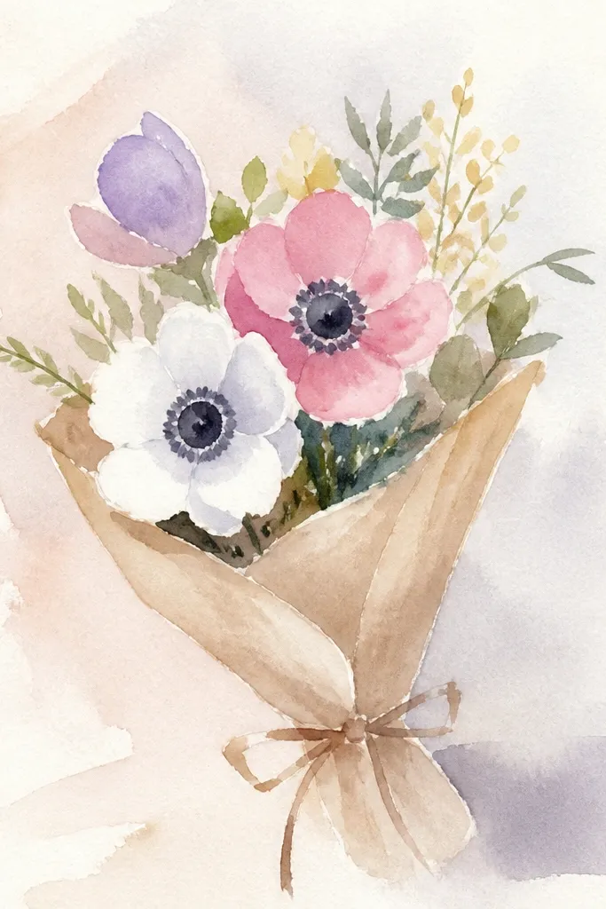 Anemone-style flowers with rounded petals and a ringed center
