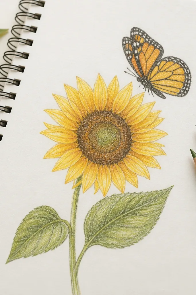 Easy sunflower butterfly drawing ideas