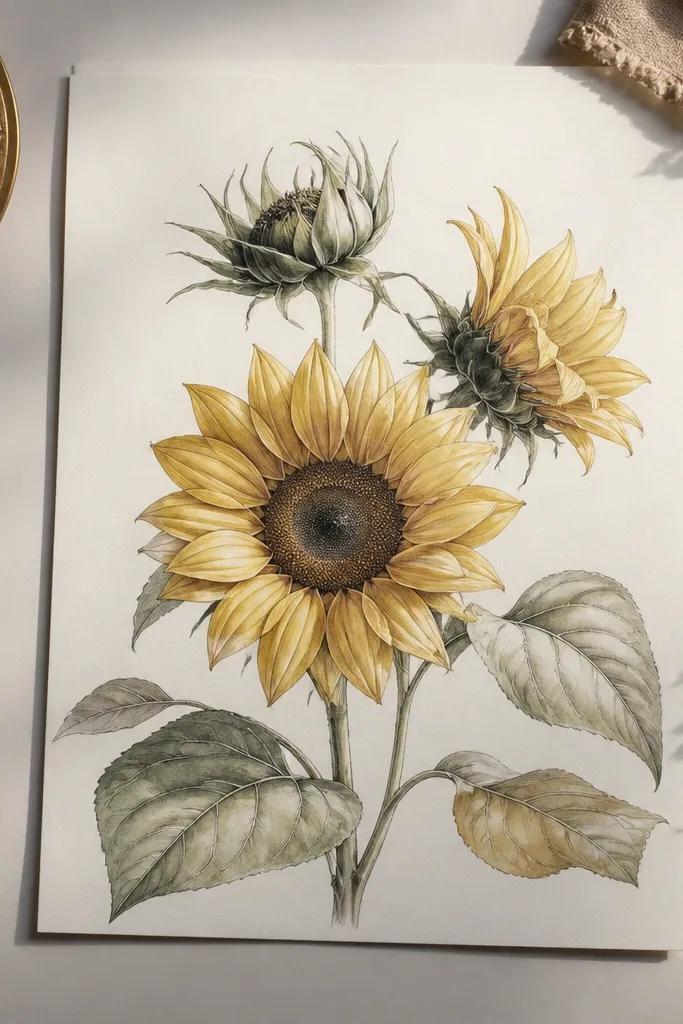 Luxe high end sunflower drawing ideas