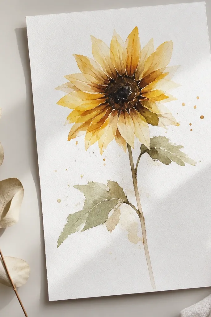 Modern minimalist sunflower watercolor ideas