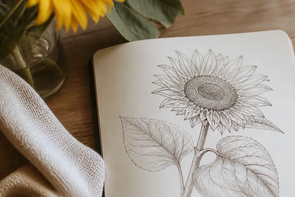 Cozy sunflower leaves drawing sketches