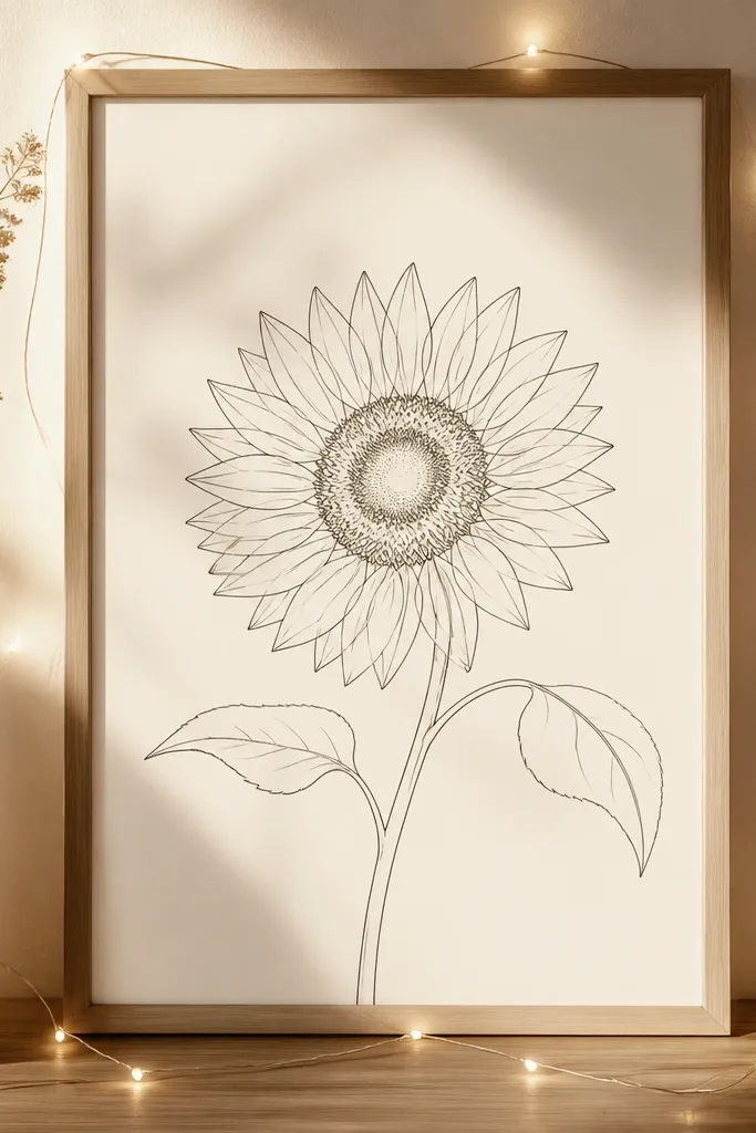 Sunflower outline drawing simple with lights