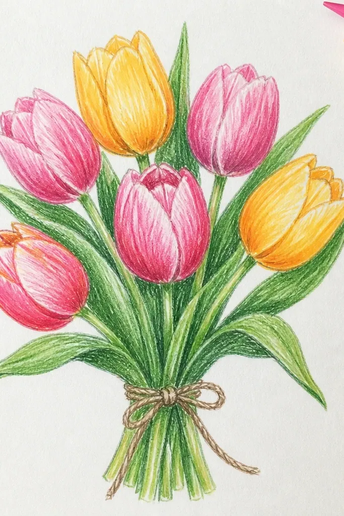 Two-tone tulip bouquet with bright white highlights on petals
