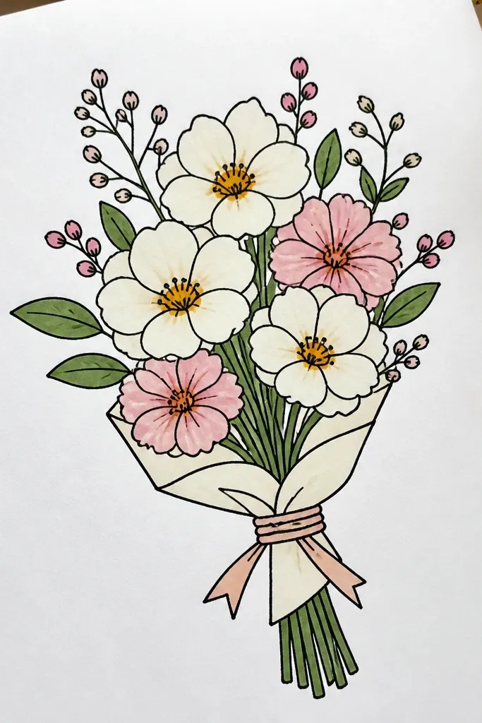 Clean line bouquet with sparse leaves and small bud accents
