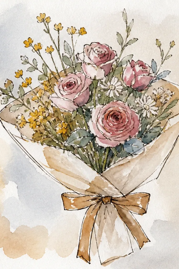 Three small wild roses with uneven petal edges and soft shading