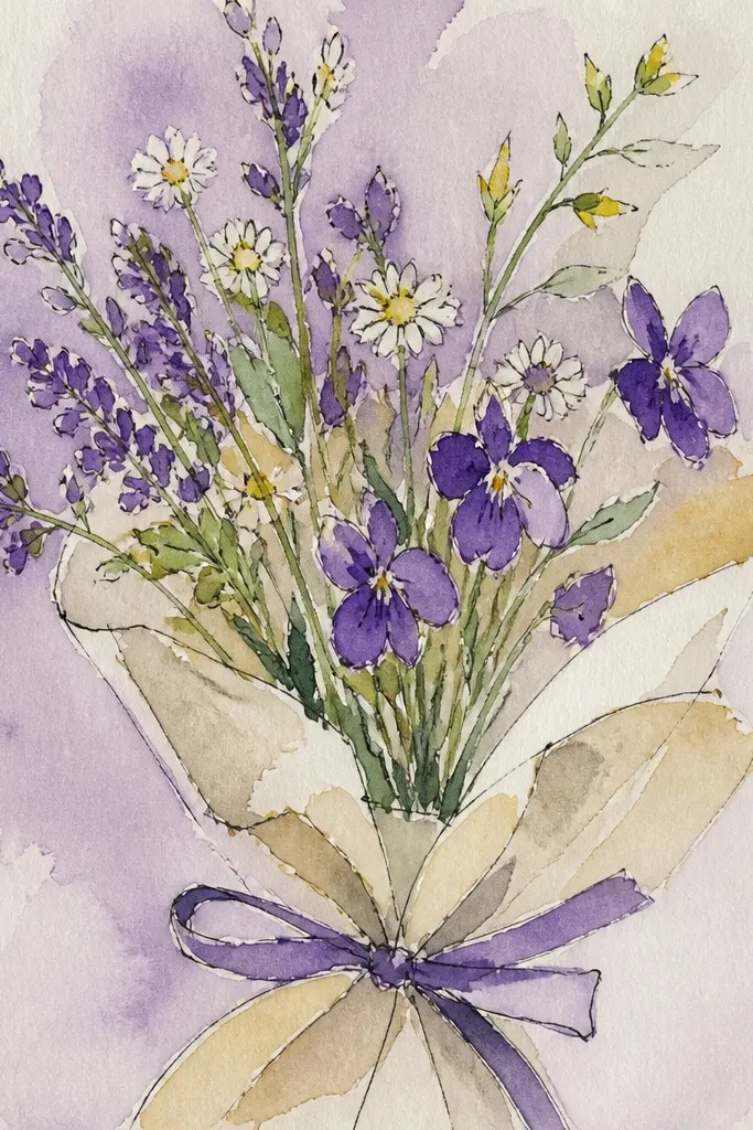 Violet-like flowers scattered along drifting stems with small leaves