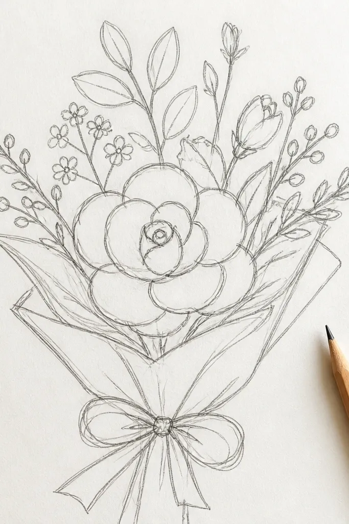 Camellia-like bloom with layered petals and a soft swirling center