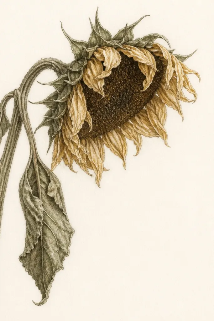 Wilted sunflower drawing for renters
