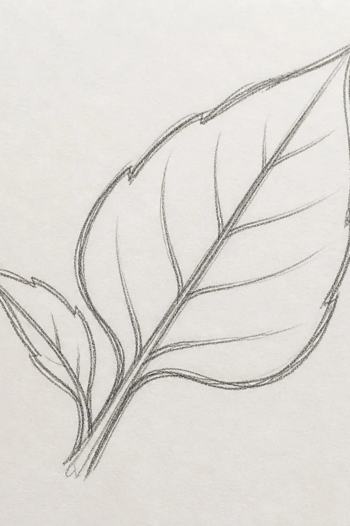 Simple spear-shaped sunflower leaf with a straight center vein and ladder-like side lines