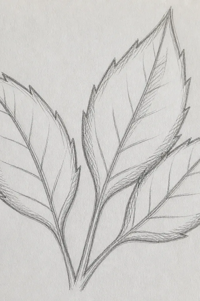 Tapered sunflower leaf with small hatch marks along the edge