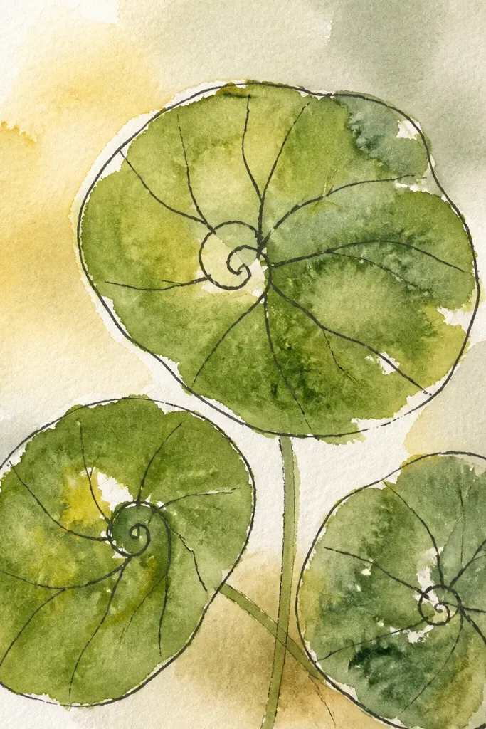Round sunflower leaf with a subtle spiral-like vein down the center