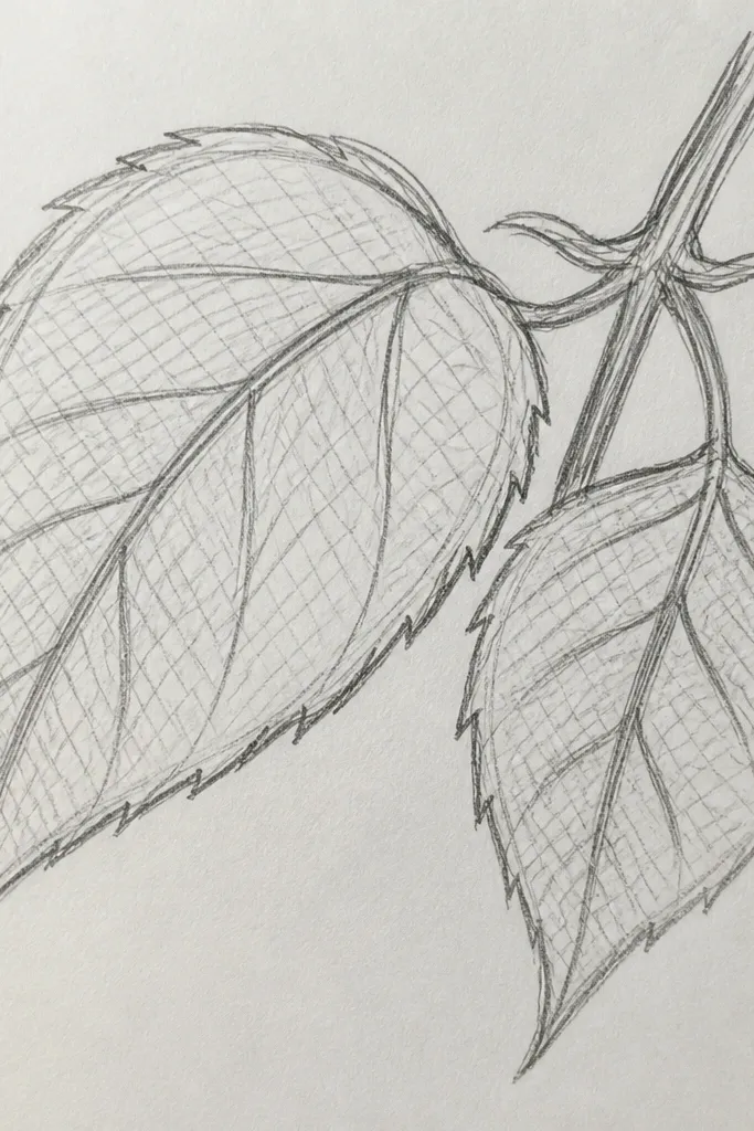 Sunflower leaf with crosshatch shading in panel sections