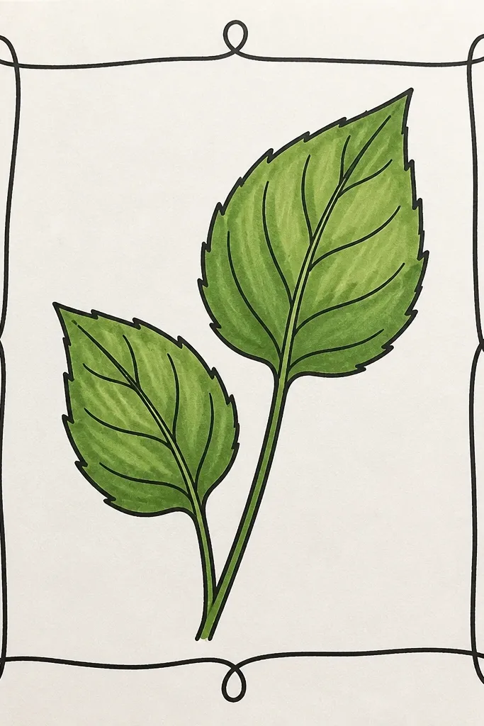 Sunflower leaf with a double line border and a single loop vein pattern