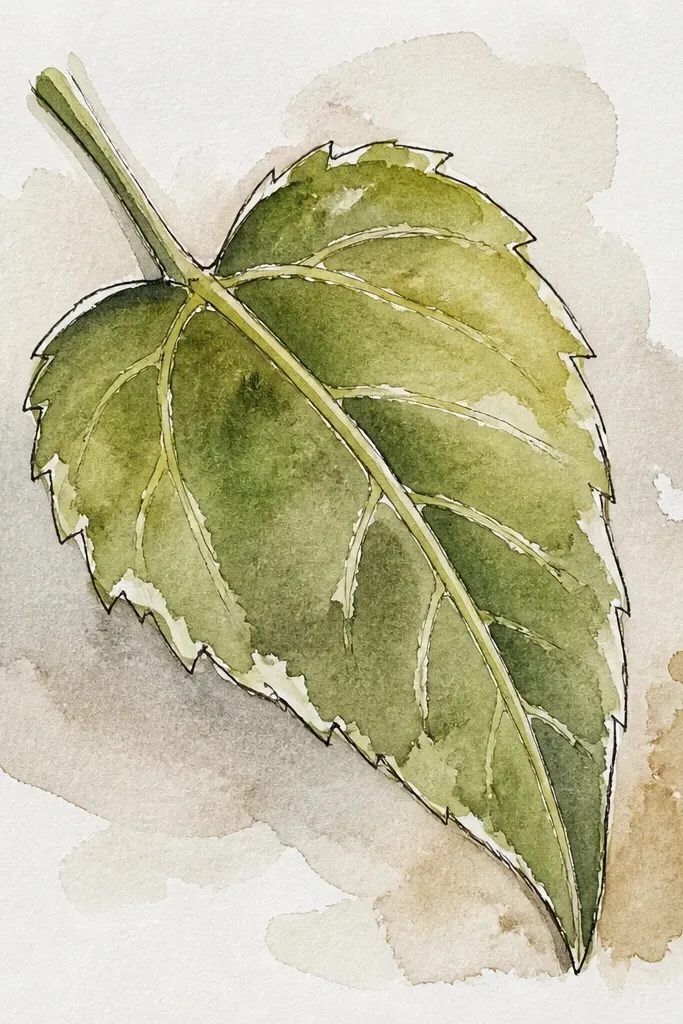 Sunflower leaf with small V-shaped notches along the edge and a midrib groove