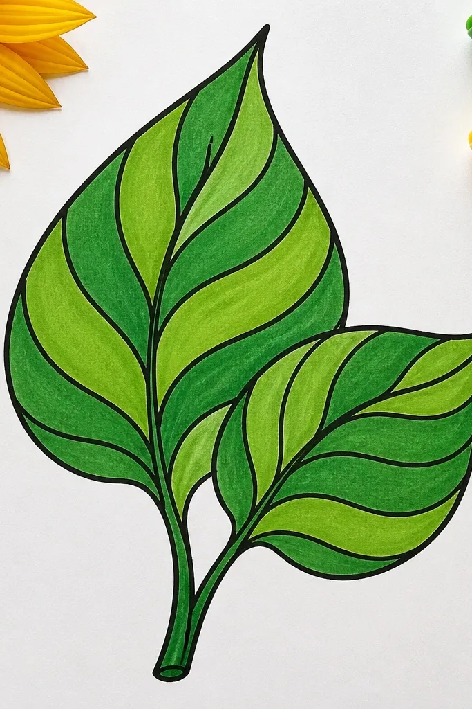 Sunflower leaf with ribbon-like curved veins across the surface